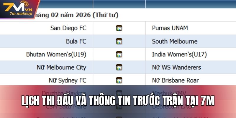Lịch thi đấu và thông tin trước trận tại 7M